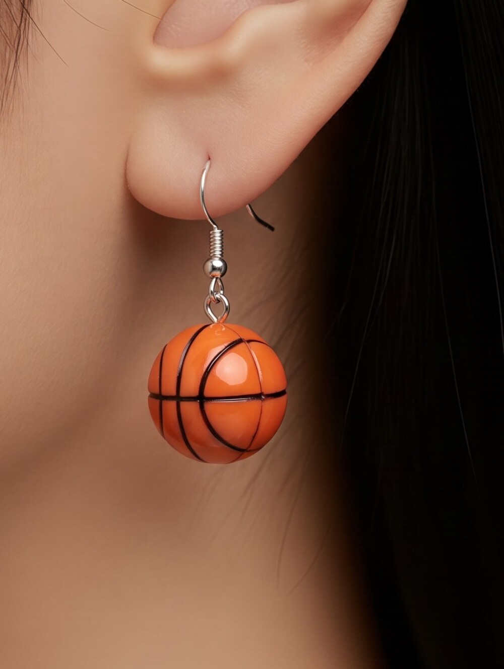 Orange Basketball Dangle Earrings Acrylic Ball Sports Fan Game Day Jewelry